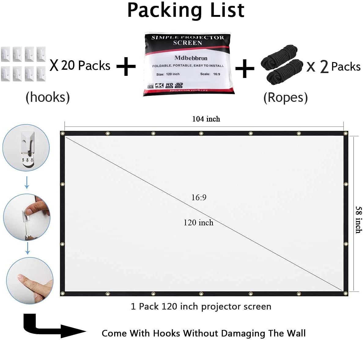 Thumbnail 3 de Mdbebbron 120 inch Projector Screen 📽