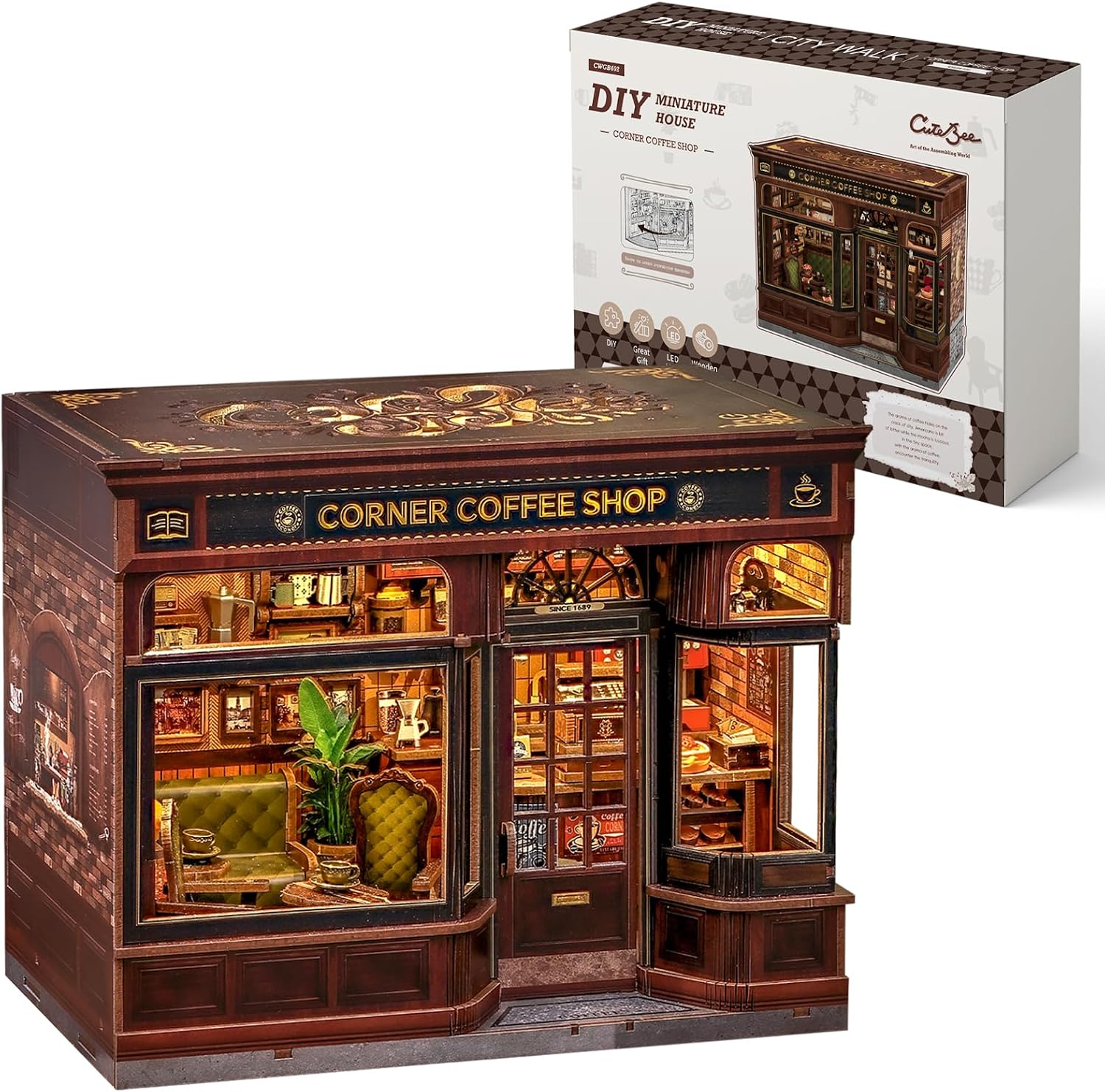 Detalle de CUTEBEE Book Nook Kit Coffee Shop Corner