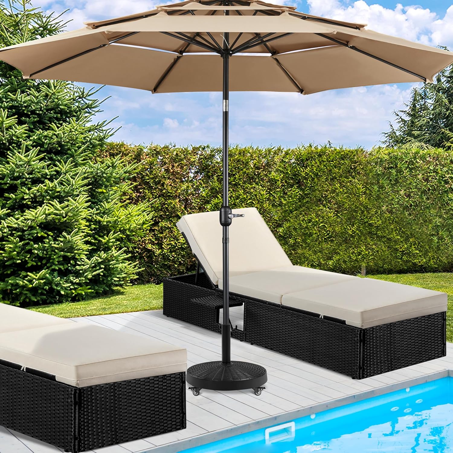 Detalle 2 de Yaheetech Pied de Parasol à Roulettes 24 kg / Base 52 cm – Résine et métal pour parasol Ø 3,8 cm ou 4,8 cm