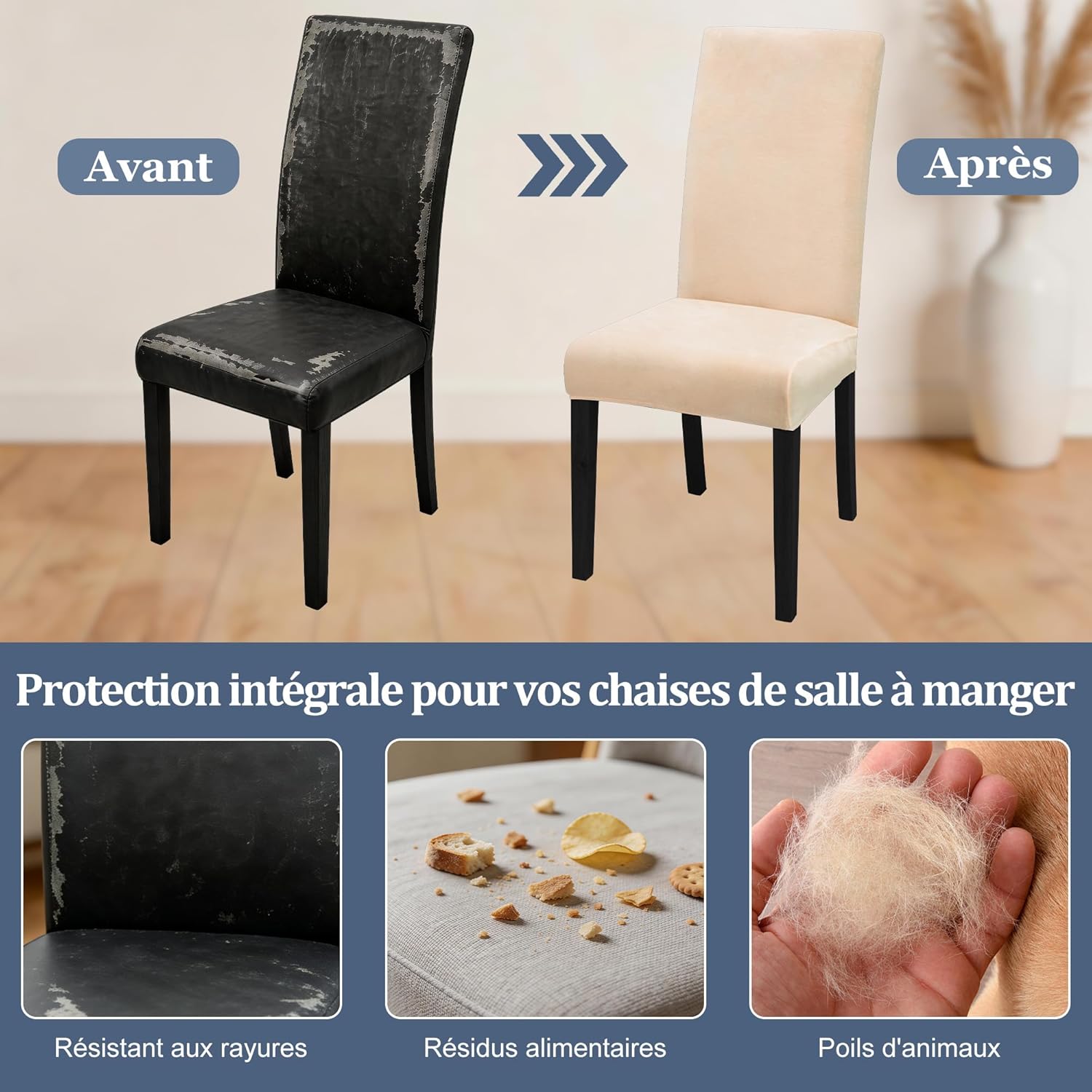Detalle de SUKAIKEQA housse de chaise haute élastique jacquard (lot de 4/6/8) avec dossier