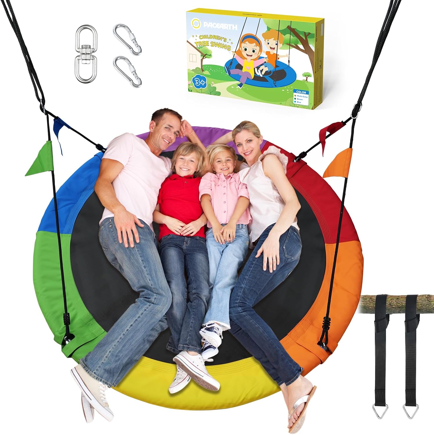 Thumbnail 6 de PACEARTH 40 Inch Flying Saucer Tree Swing Seat (900 lb capacity) with Adjustable Braided Ropes