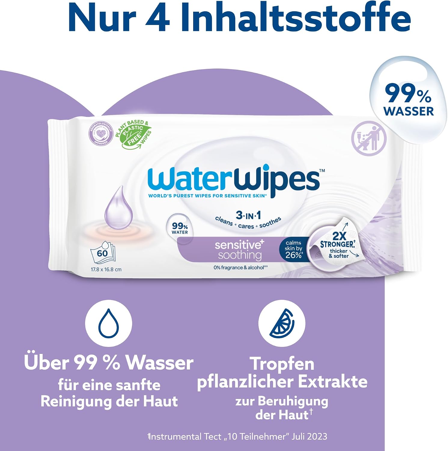Detalle 2 de WaterWipes Sensitive+ Soothing Clean Wipes – parfümfreie Beruhigungs-Babyfeuchttücher, 360 Stück (6 Packungen)