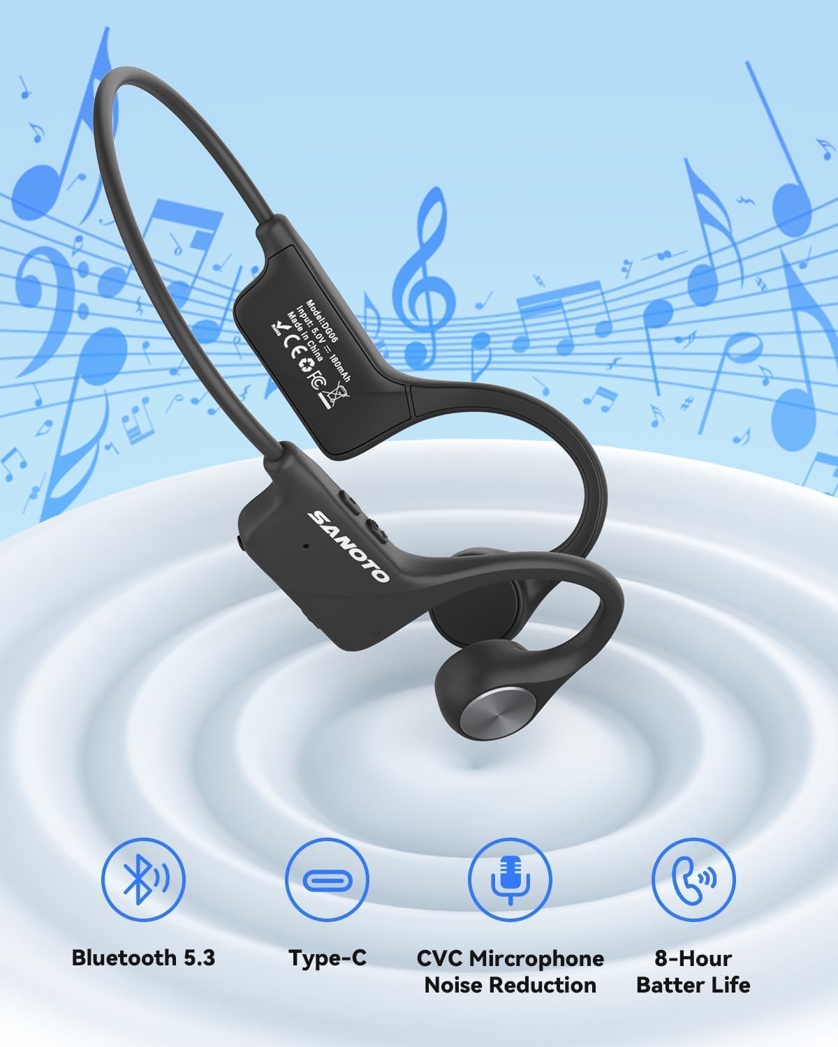 Detalle 2 de Monodeal bone conduction headphones Bluetooth 5.3