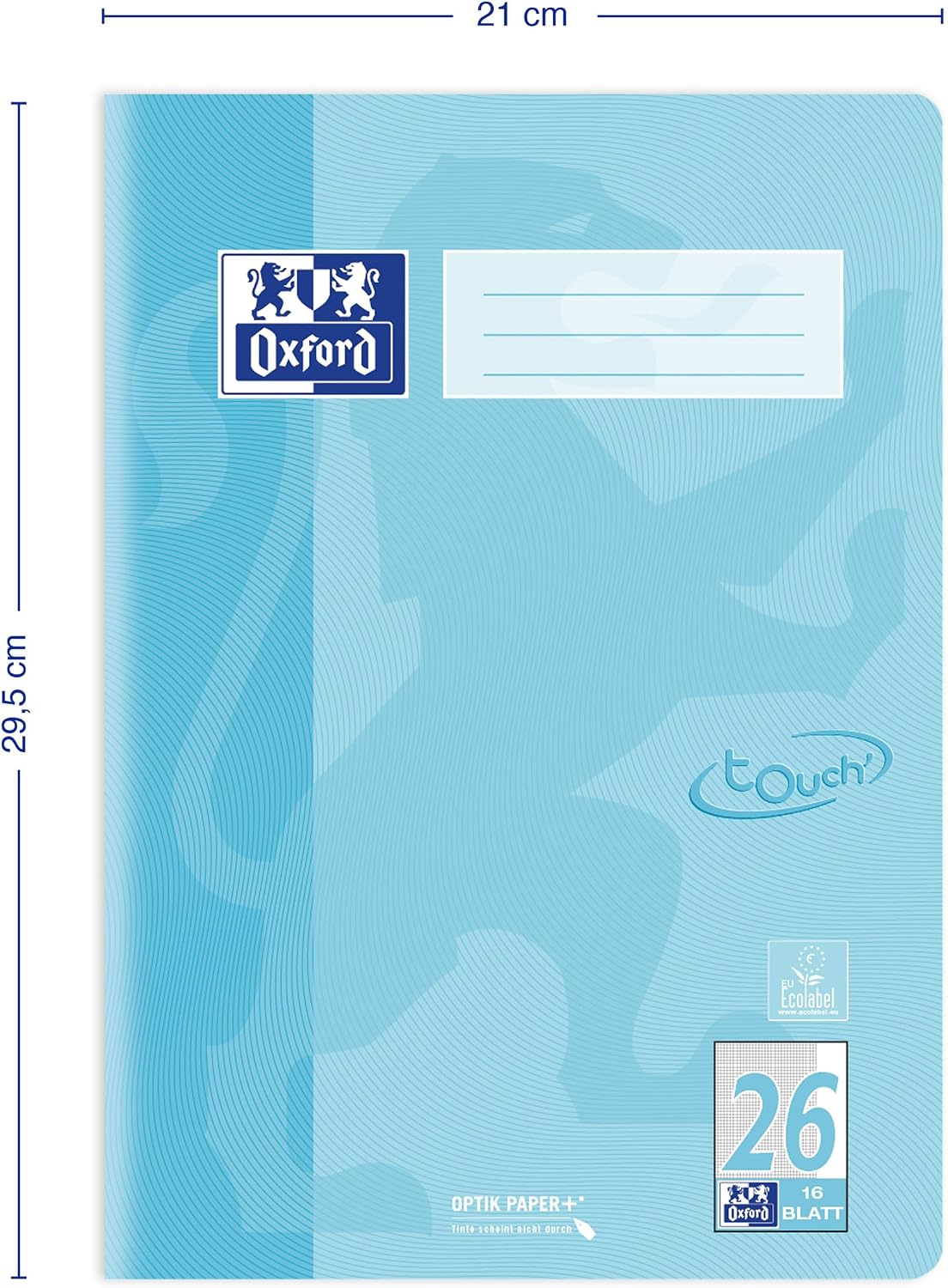 Thumbnail 5 de Oxford Schulheft Touch A4, 16 Blatt, Lineatur 26, kariert, pastell blau – 15er Pack