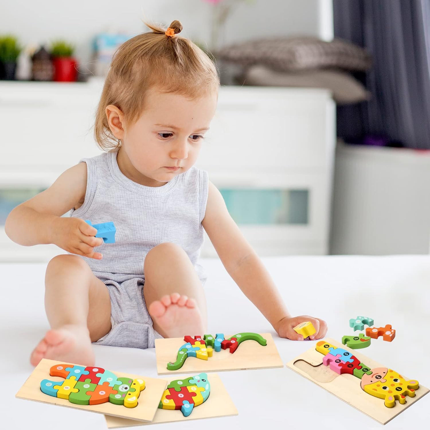 Thumbnail 6 de Holzpuzzle für Kleinkinder 1–3 Jahre, Montessori-Spielzeug 4er-Pack