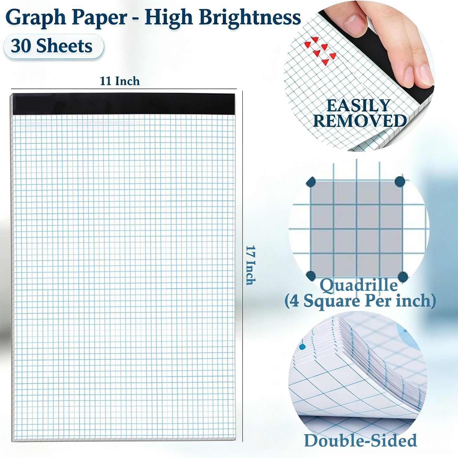 Detalle 2 de FOVGOTAN 11x17 Graph Paper Pad, Blue 4x4 Grid, 30 Sheets