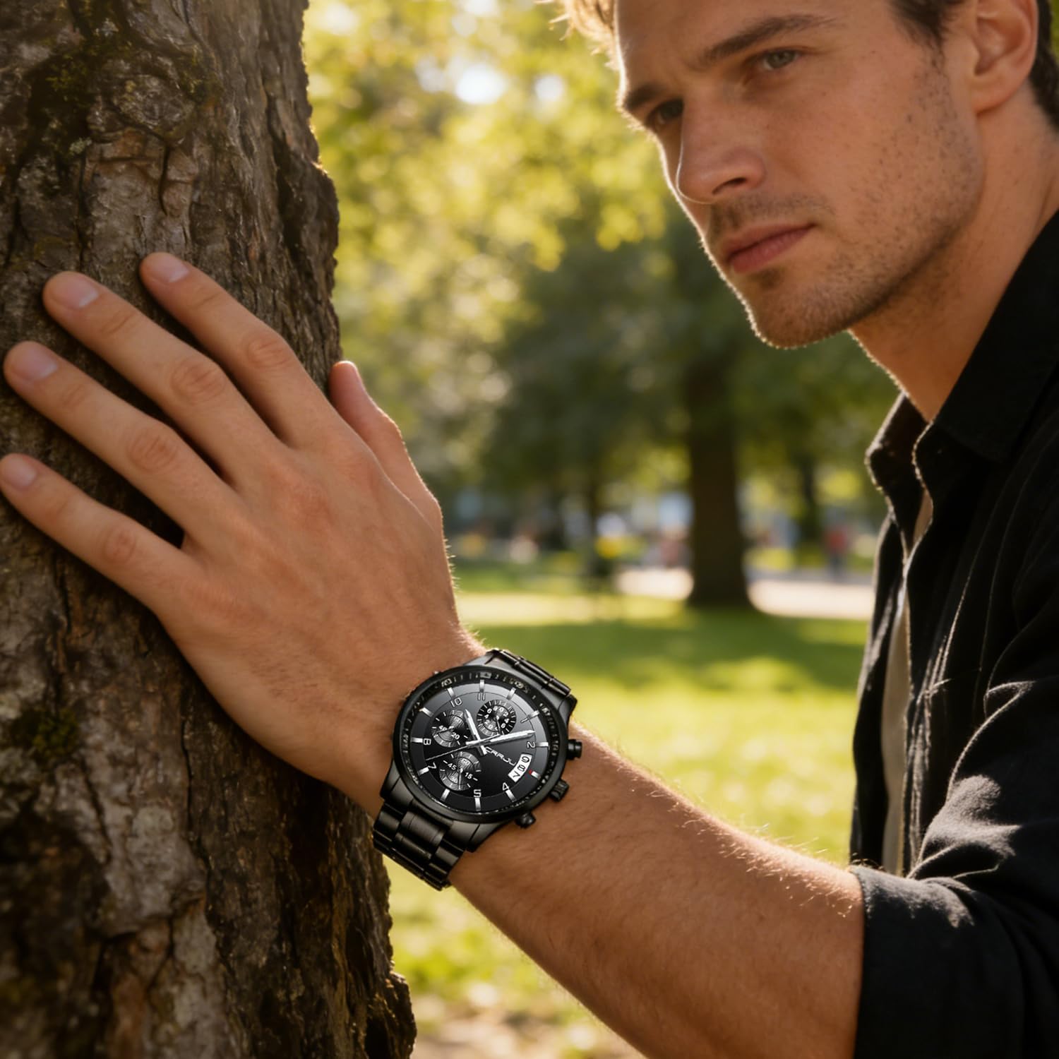 Thumbnail 2 de CRRJU Herren Chronograph Quarz-Uhr mit Kalender – wasserdichtes Edelstahlarmband im Business-Look