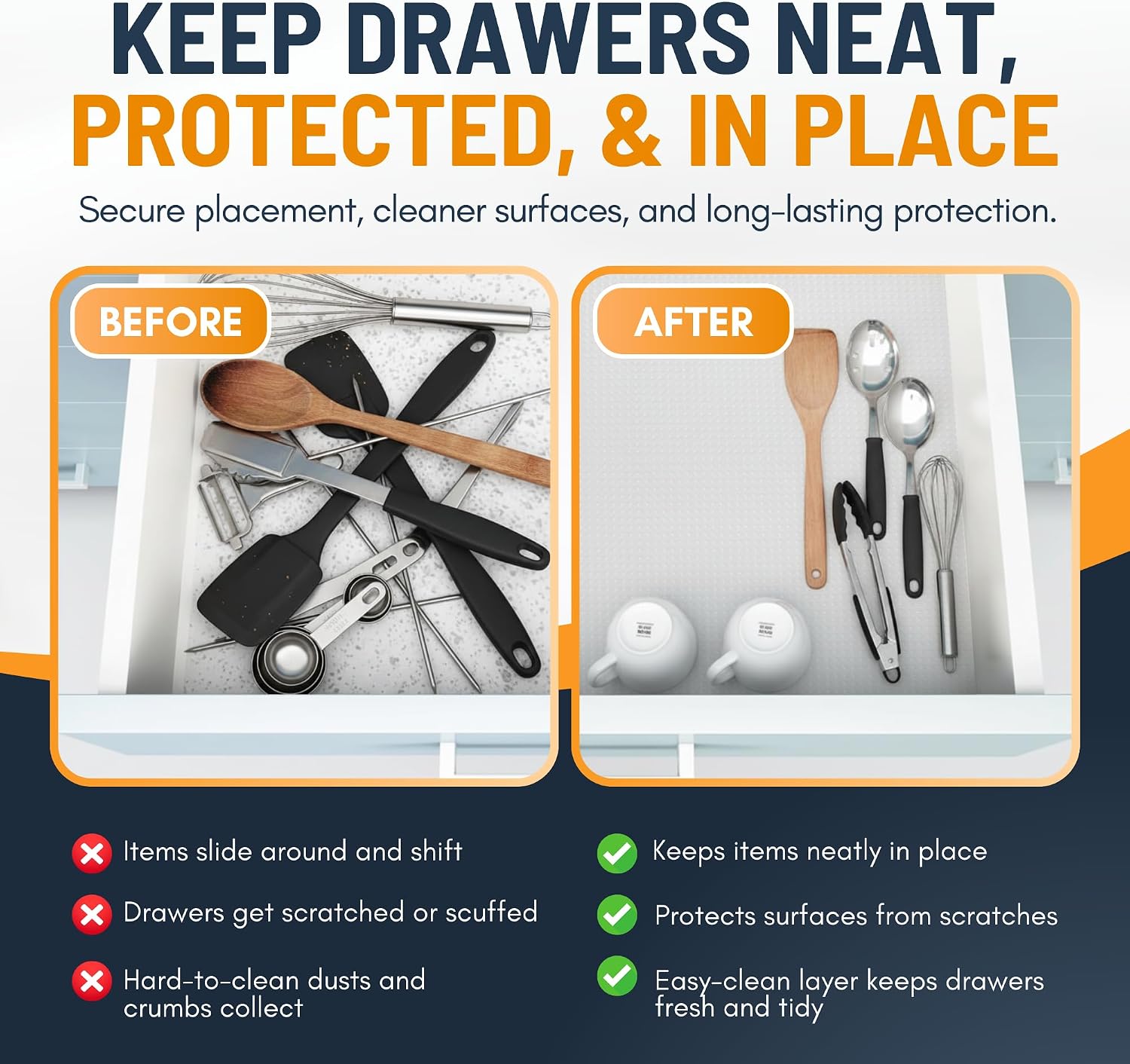 Thumbnail 6 de Linda’s Essentials Kitchen Drawer Liners (44.5 x 500 cm) – Clear non-slip EVA mat for cupboards & fridge shelves