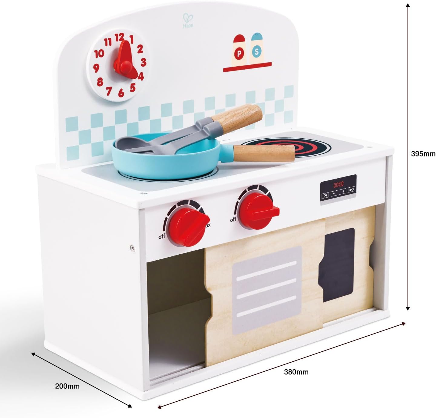 Detalle de Hape E7370 コンパクトおままごとキッチン 木製・つまみ音と可動式時計付き