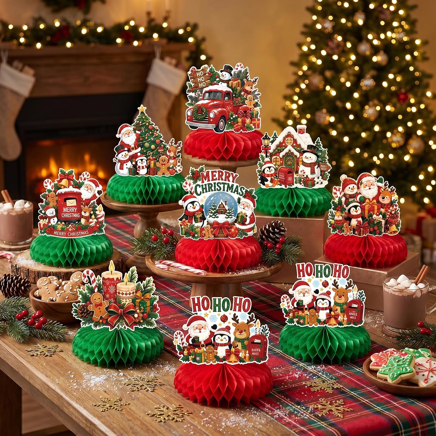 Detalle 1 de Honeycomb Christmas table decorations, 9-piece set