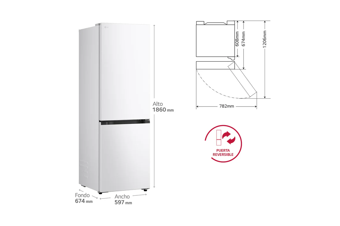 Thumbnail 1 de Frigorífico Combi LG GBBS716BSW DoorCooling+ 1,86 m, 375 L, Serie 700, color blanco
