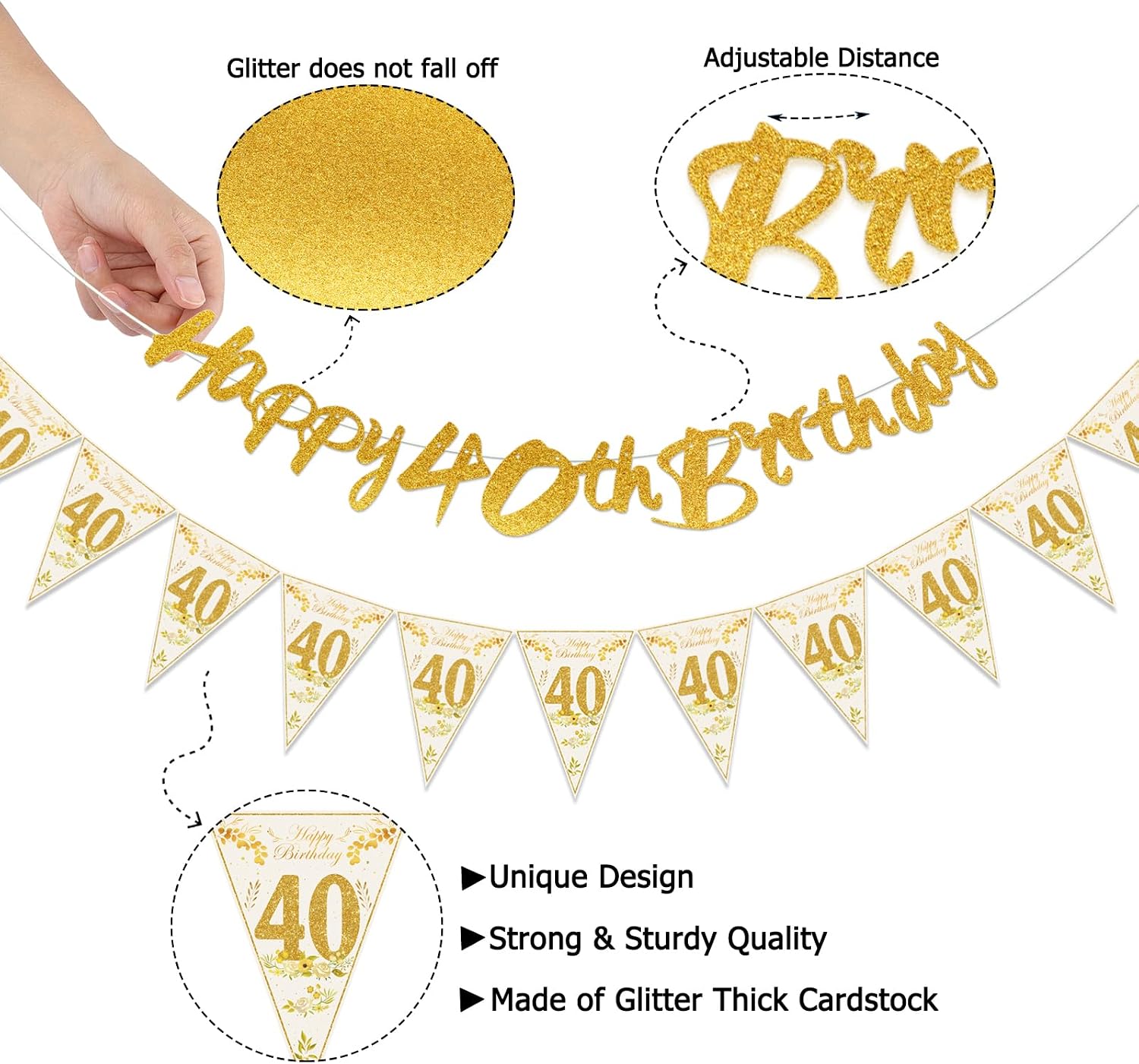 Detalle de Lyuet Happy 40th Birthday banner set