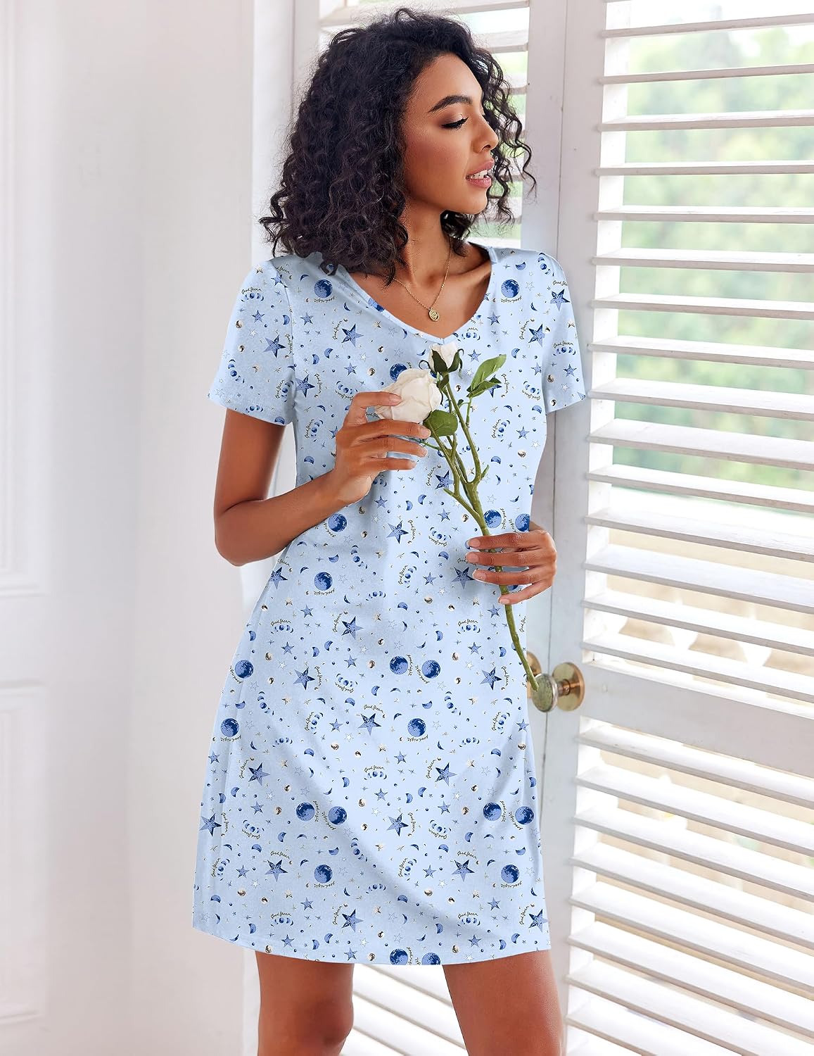 Detalle de Ekouaer Cotton Nightgowns for Women, 3-Pack Short-Sleeve Sleepshirts