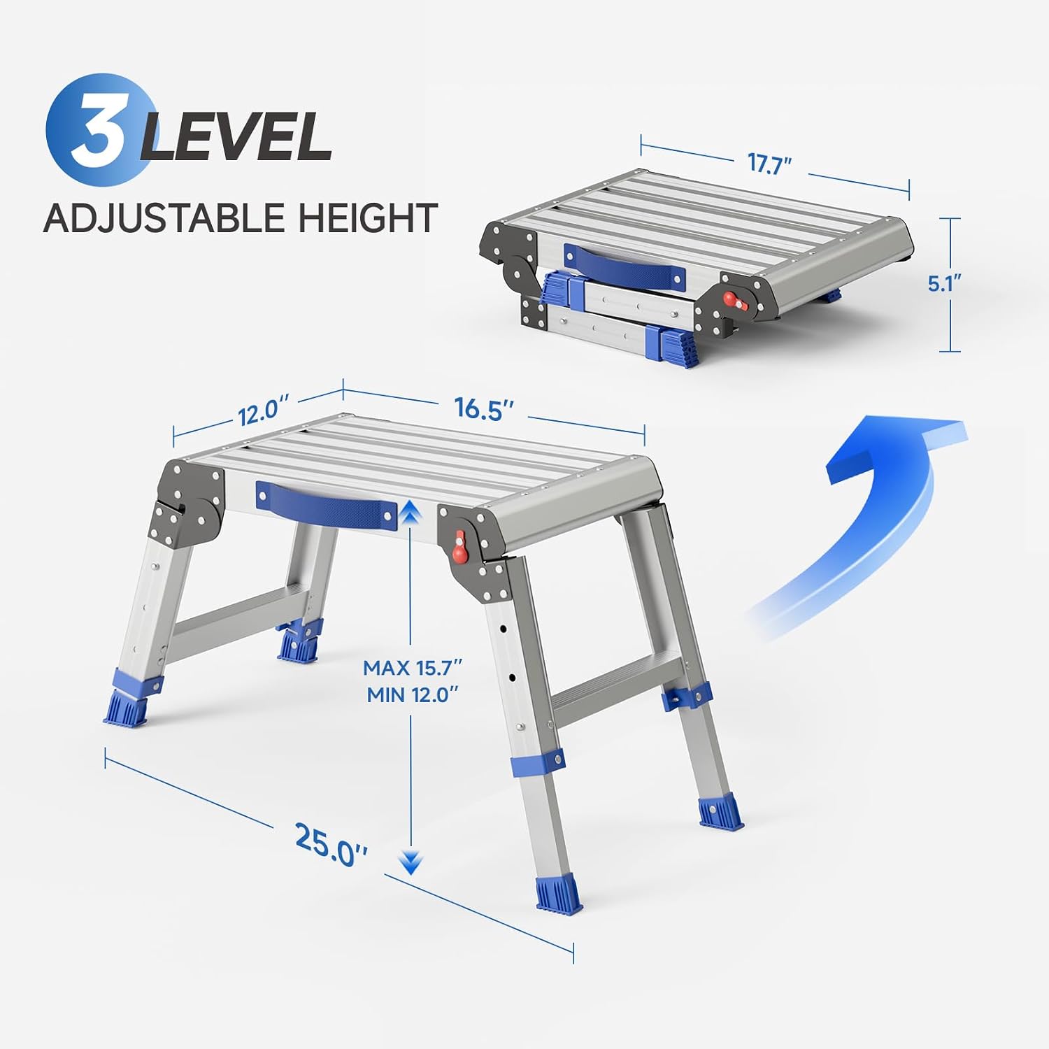 Detalle de Loyoda LSS002 Folding Step Stool, Adjustable Aluminum Platform, 440 lb Capacity