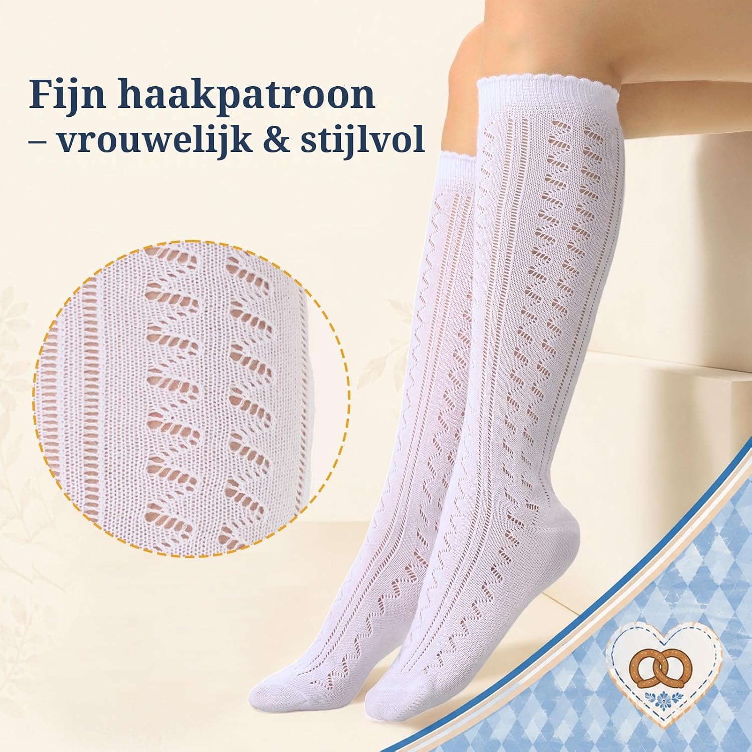 Detalle 2 de EconioSocken Dirndlsokken voor dames, 80% katoen, wit, EU 35-42