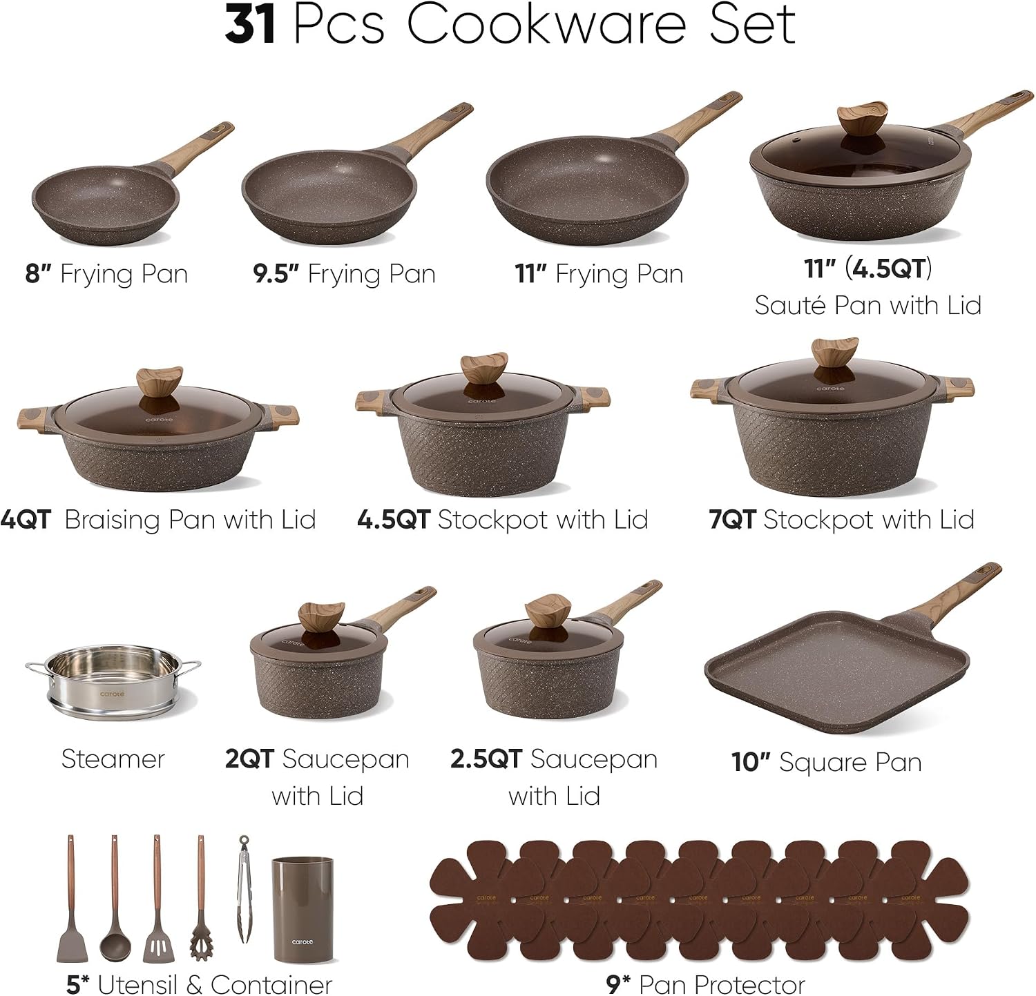 Thumbnail 1 de CAROTE 31-Piece Nonstick Cookware Set with Square Pan, Induction Compatible