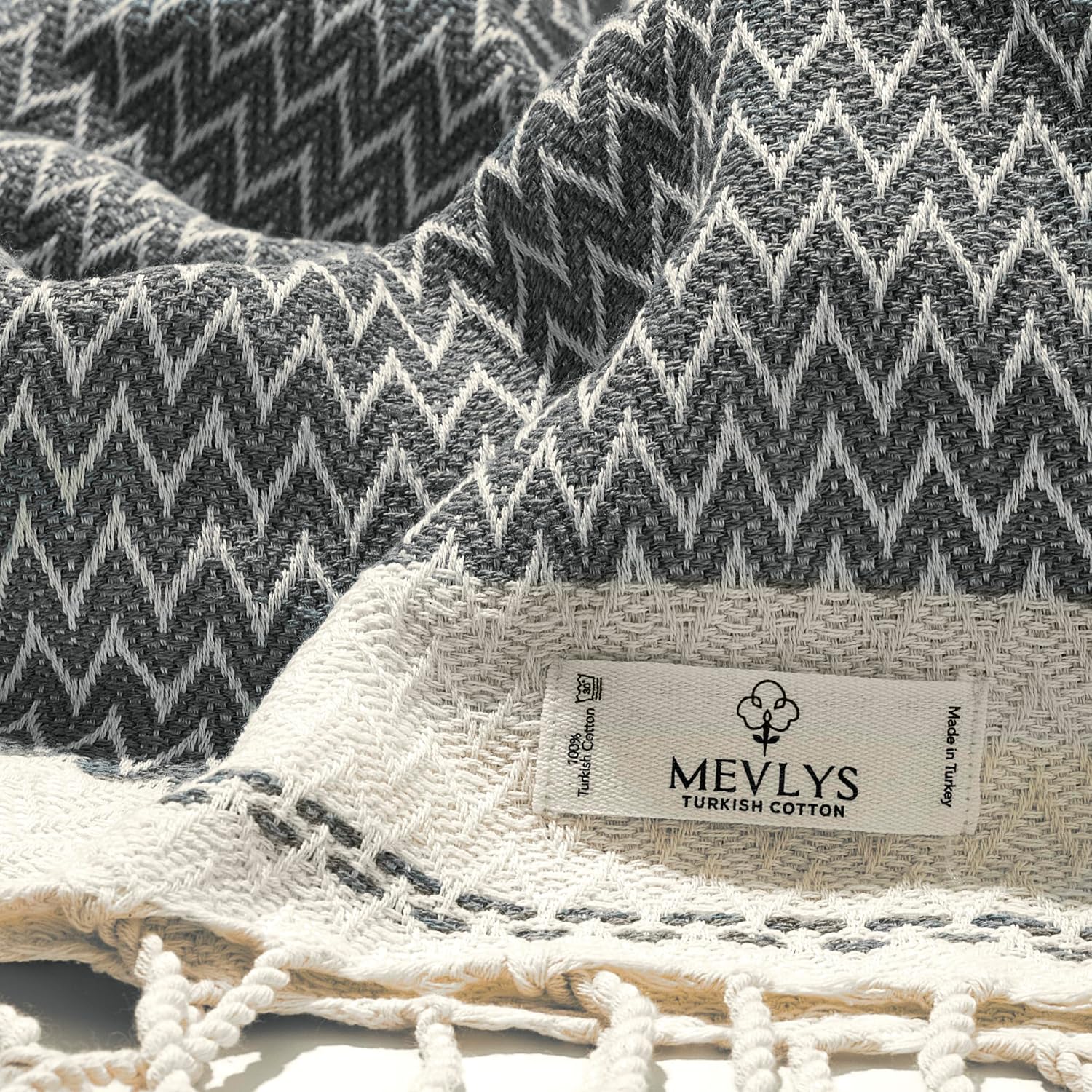 Detalle de MEVLYS Turkish Cotton Saunatuch & Hamamtuch im 2er-Set (100 x 180 cm) – Latte/Anthrazit