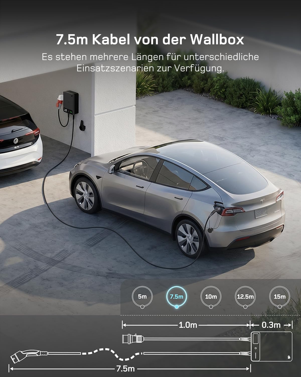 Detalle de dé Wallbox 22kW mit APP – 7,5 m Typ 2 Kabel, IP54, 3-Phasen EV-Ladegerät (6–32A, 400V)