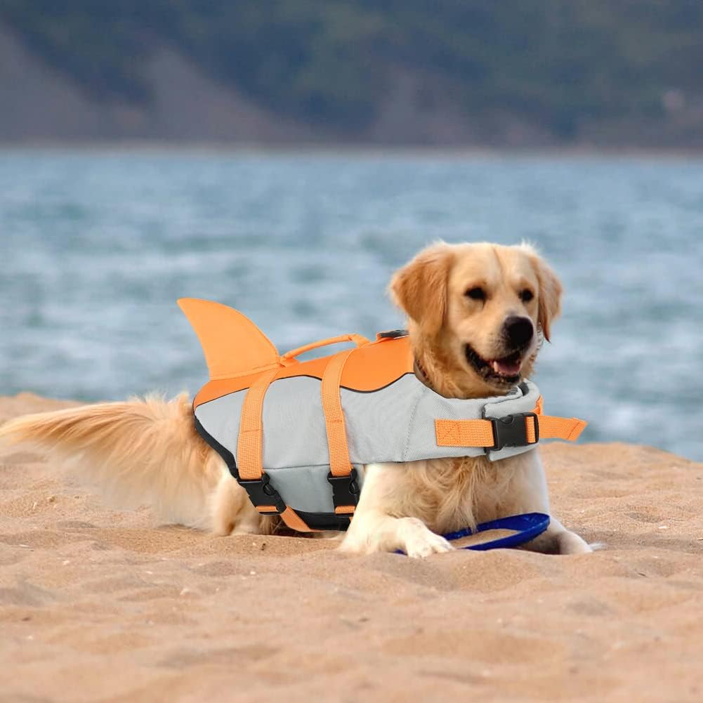 Detalle de EMUST Dog Life Jacket (M, Orange) – High Buoyancy with Easy-Grab Rescue Handle