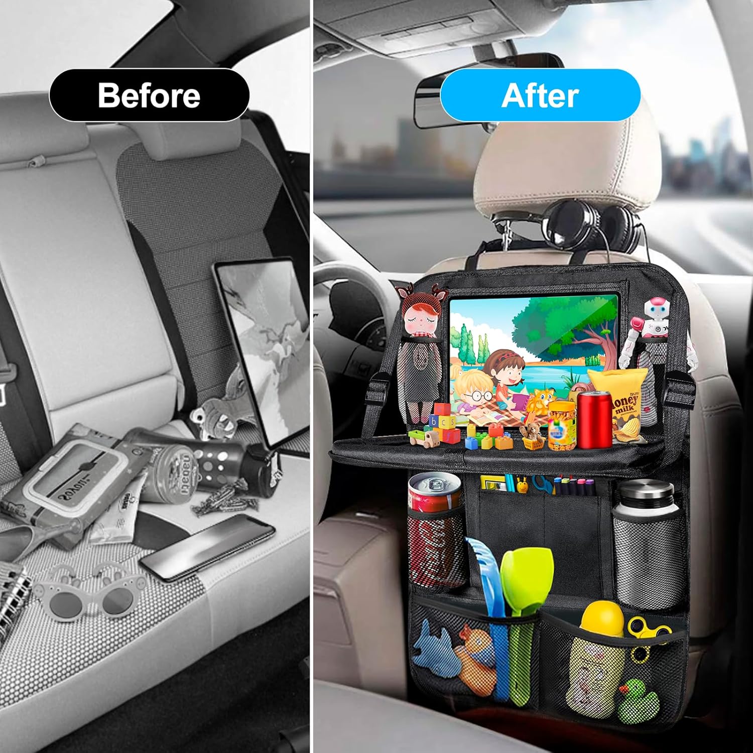 Thumbnail 1 de Rückenlehnenschutz fürs Auto für Kinder mit 10-Zoll Tablet-Tasche (1 Stück) – 600D Oxford, wasserdicht & mit Klapptisch