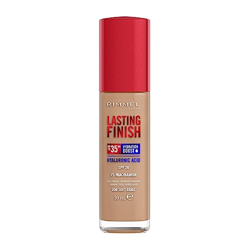 Detalle de Rimmel Lasting Finish 35Hr Foundation 200 Soft Beige — Full Coverage, Hydrating and Sun-Screened