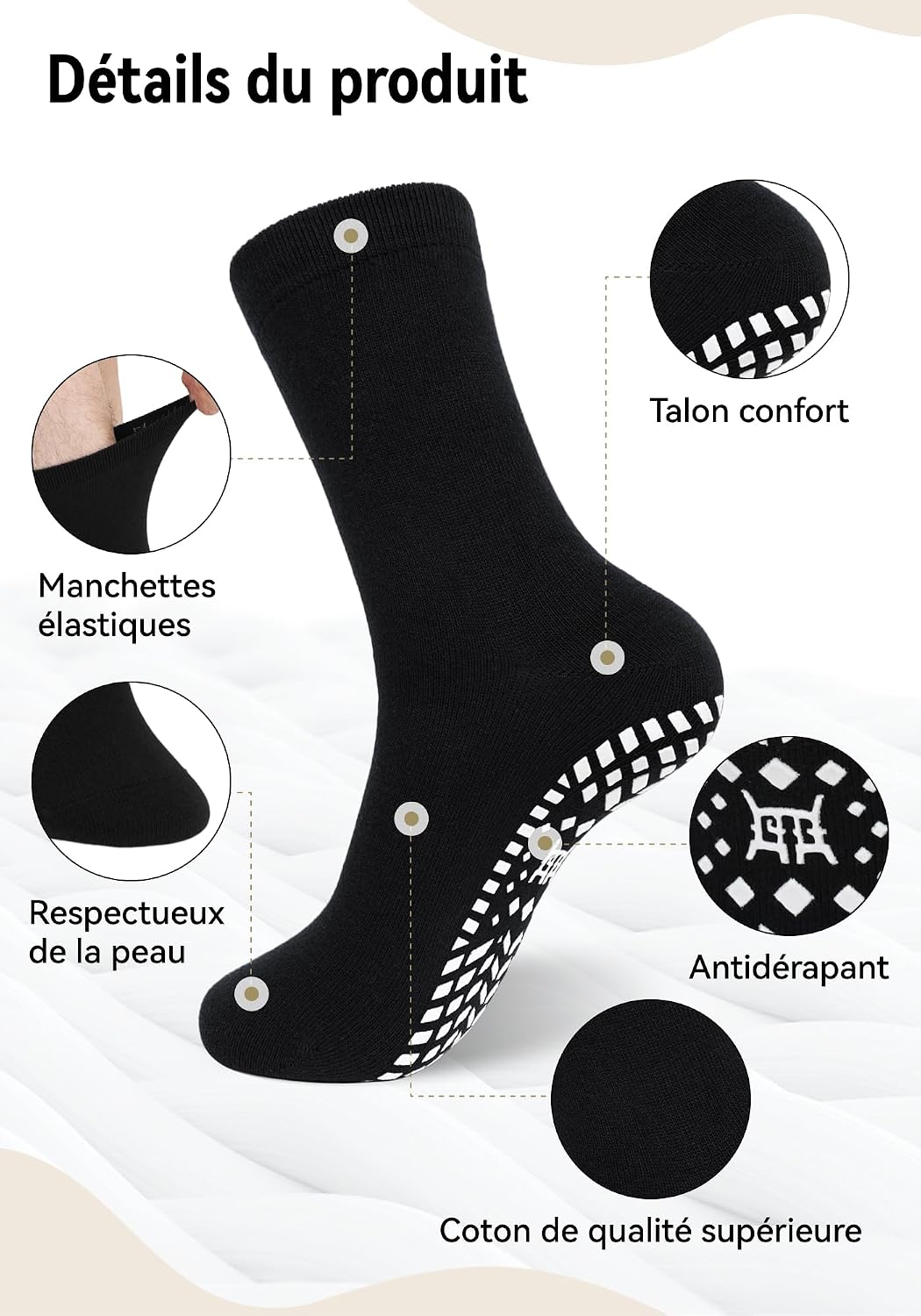Detalle 2 de ZAKASA Chaussettes Antidérapantes Homme Sport – Confort et sécurité au quotidien
