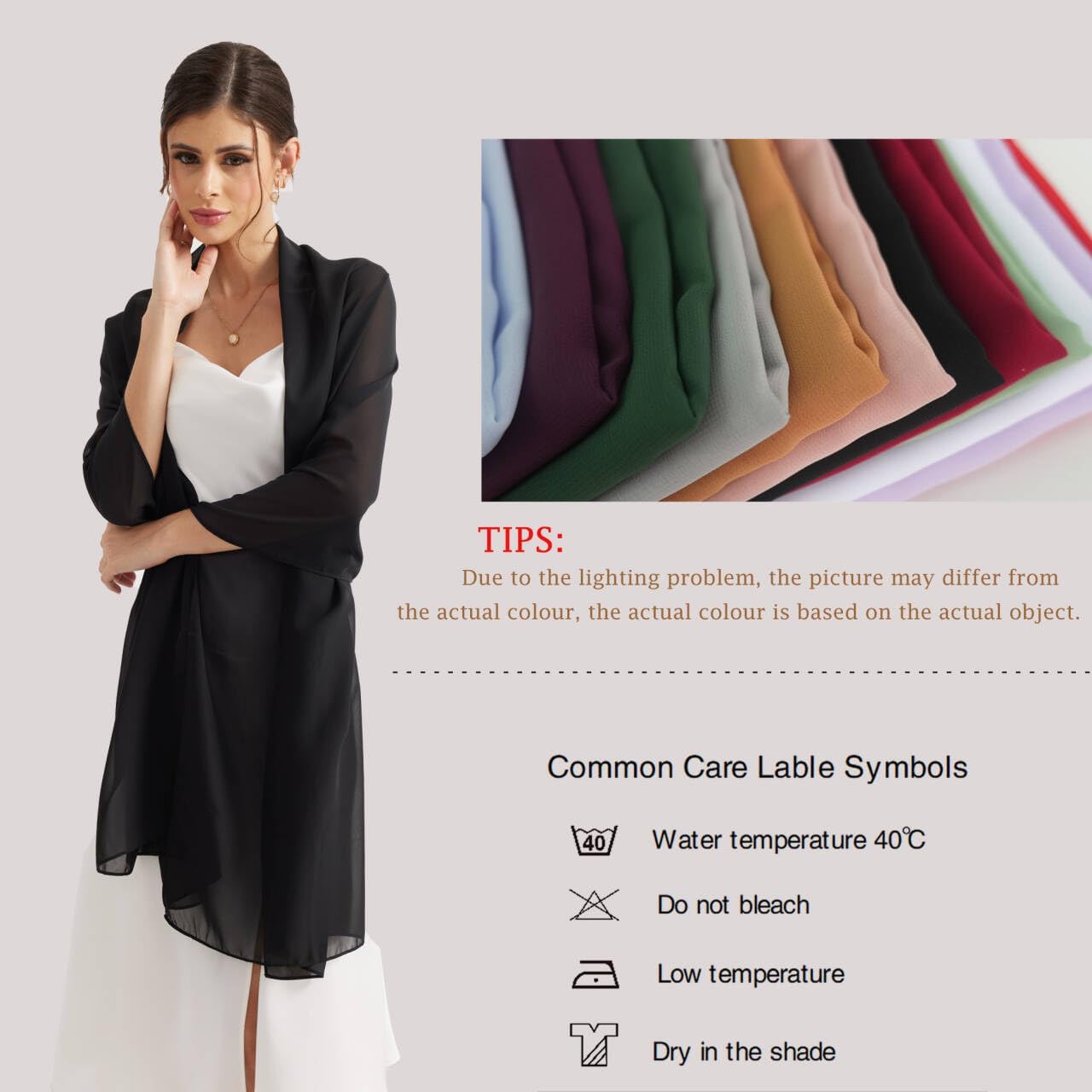 Thumbnail 3 de Pukguro Sheer Chiffon Shawl & Wrap for Evening Dresses (Black)