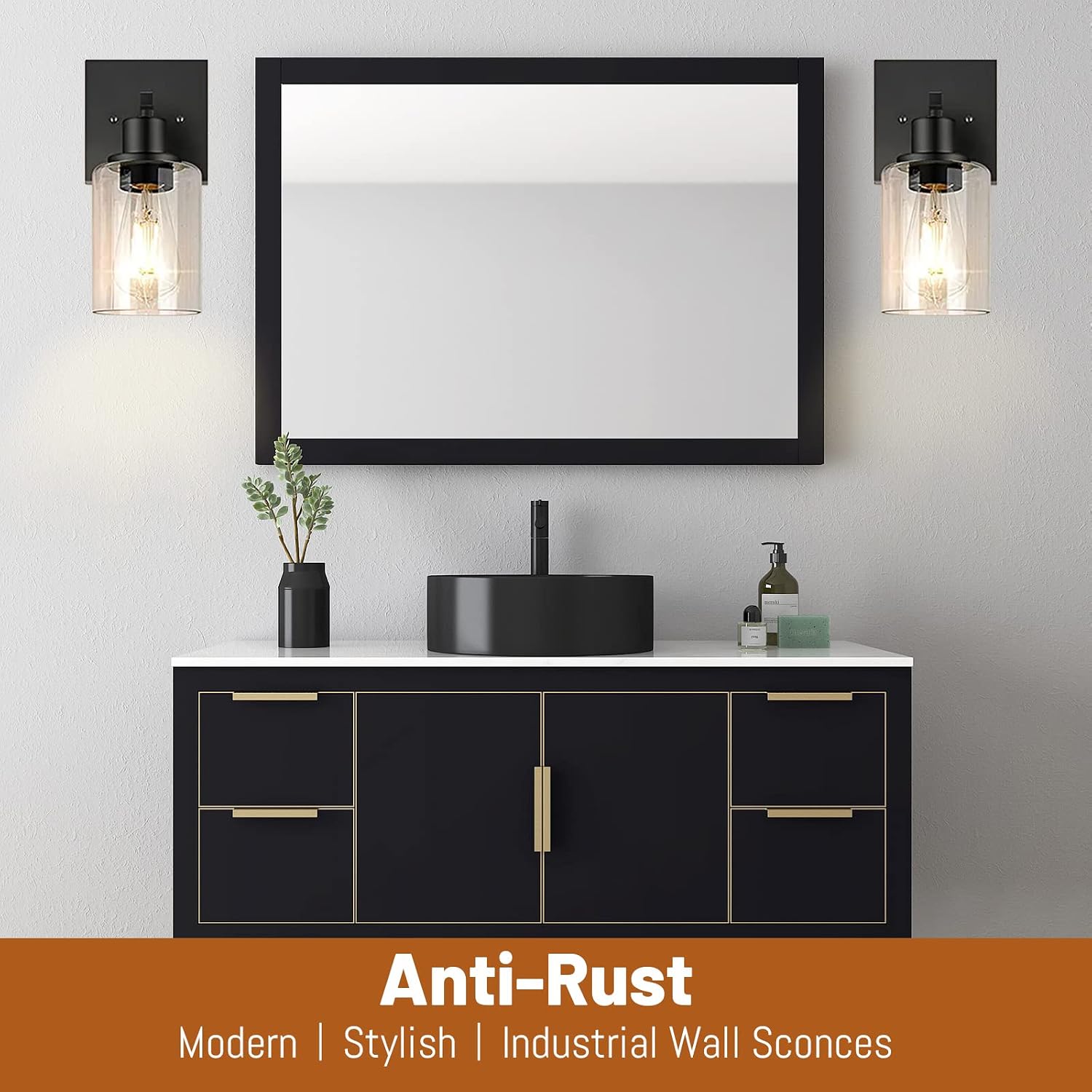 Detalle de SANGFOR vanity light wall sconces, matte black glass, set of 2, E26