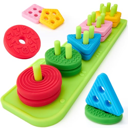 Detalle de hahaland Juguetes Montessori 1 año - Bloques de Silicona Apilables y Puzzle Sensorial
