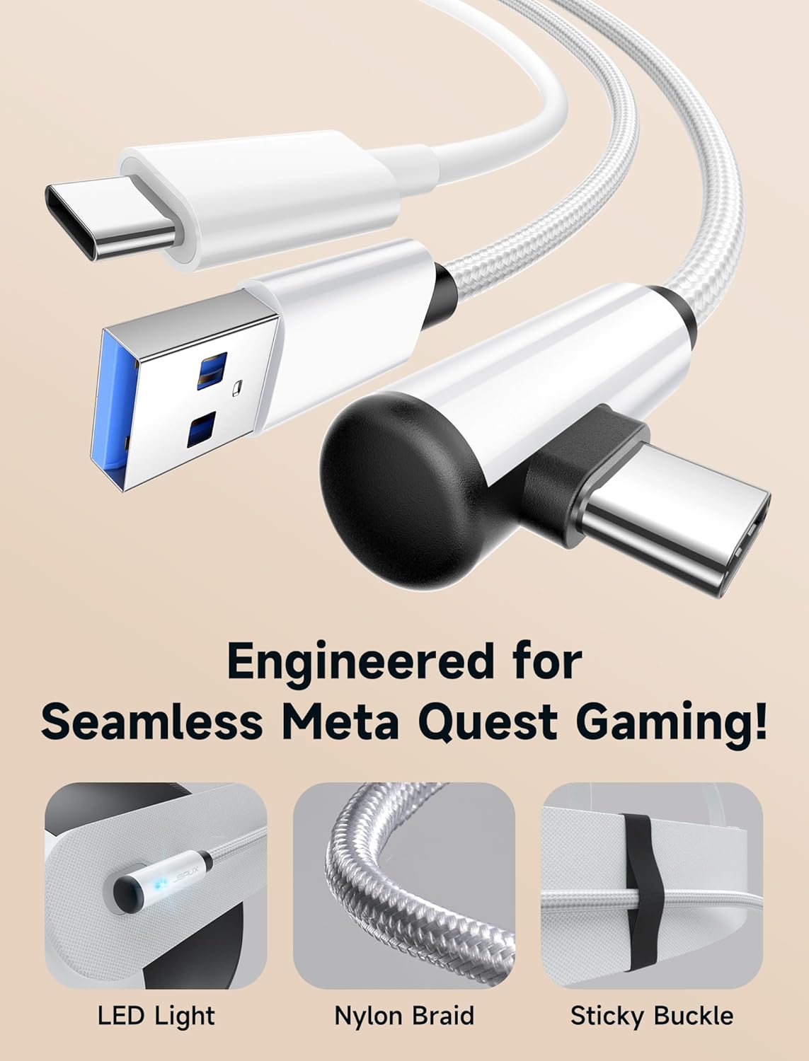 Thumbnail 5 de JSAUX Link-Kabel 5 m mit Ladefunktion (CD0044) für Meta Quest 3S/3/2/Pro, Pico 4 & PC VR