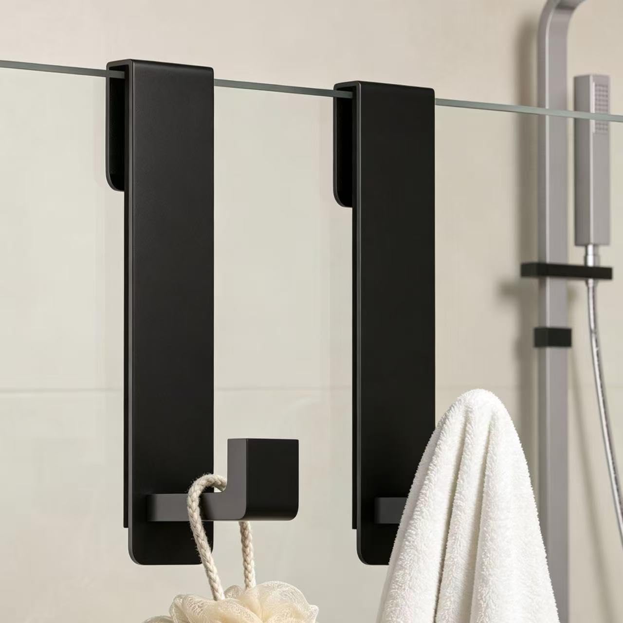 Detalle de PMMASTO Shower Door Hooks, 7.5-Inch Black Stainless Steel, 2-Pack