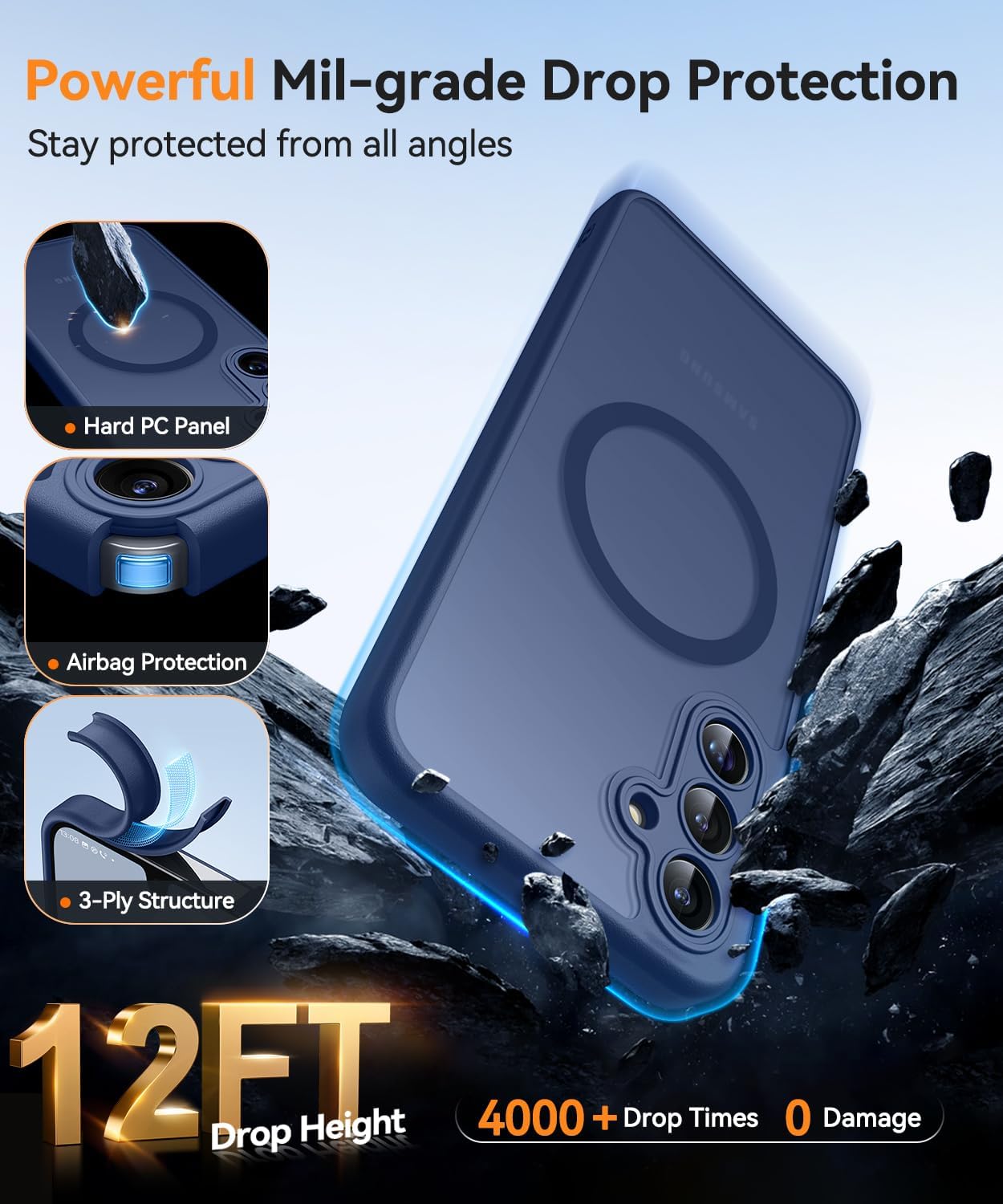 Thumbnail 5 de CANSHN coque magnétique pour Samsung Galaxy A16 (6,7 pouces) – protection photo, fond translucide mat bleu foncé