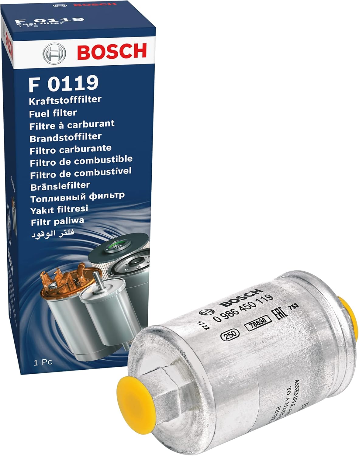 Detalle de Bosch F0119 Filtre à carburant Essence – Séparation des particules et protection du système d'injection