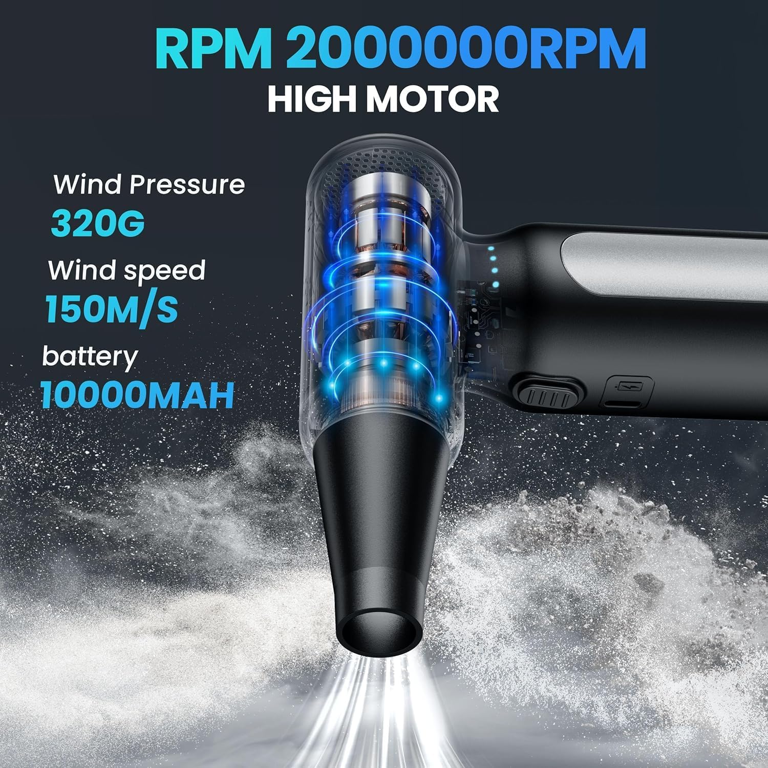 Thumbnail 1 de Compressed Air Duster 200000RPM Cordless Electric Air Blower with 3 Nozzles