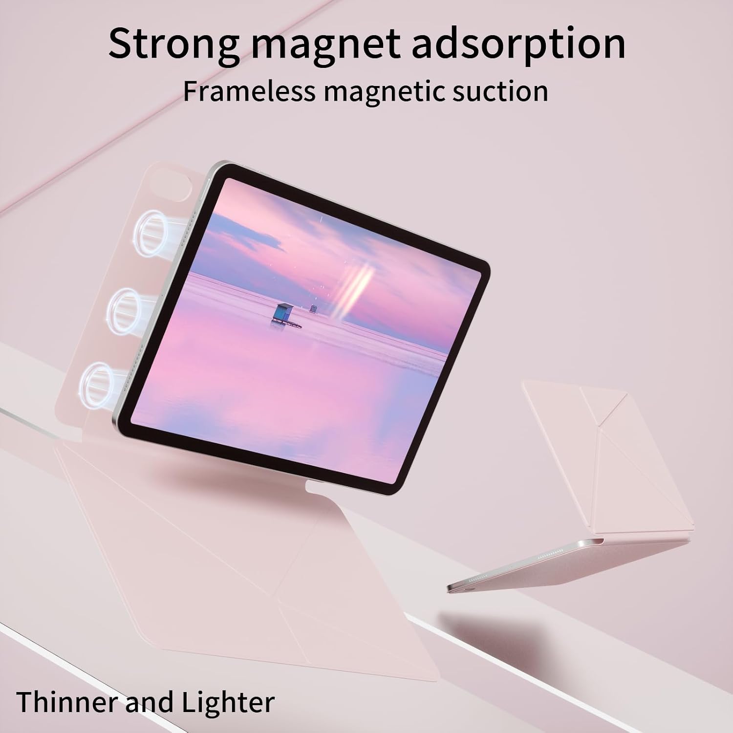 Detalle 2 de KENKE iPad Magnetic Case for A16 11th Gen and 10th Gen, Pink PU Stand