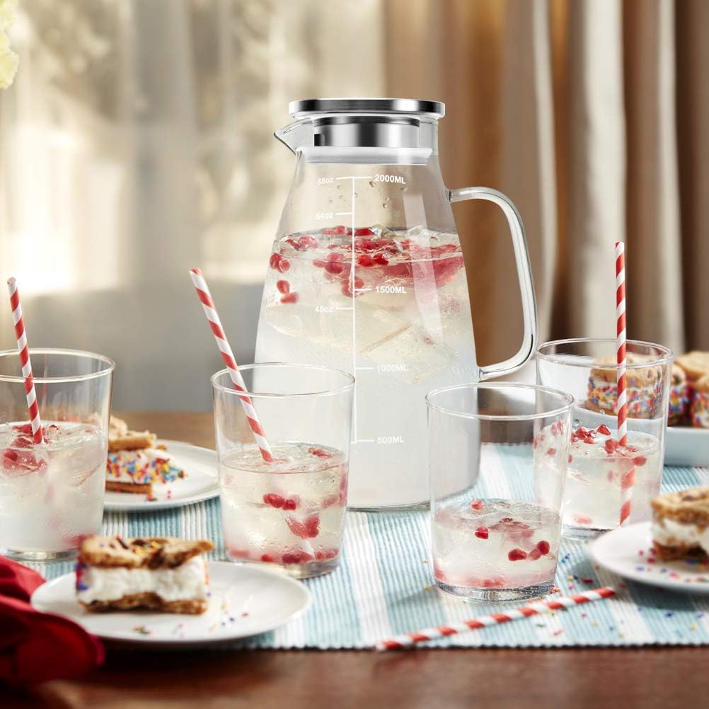 Detalle 2 de Aofmee AOGP68 2 L Borosilicate Glass Pitcher with Steel Lid and Scale