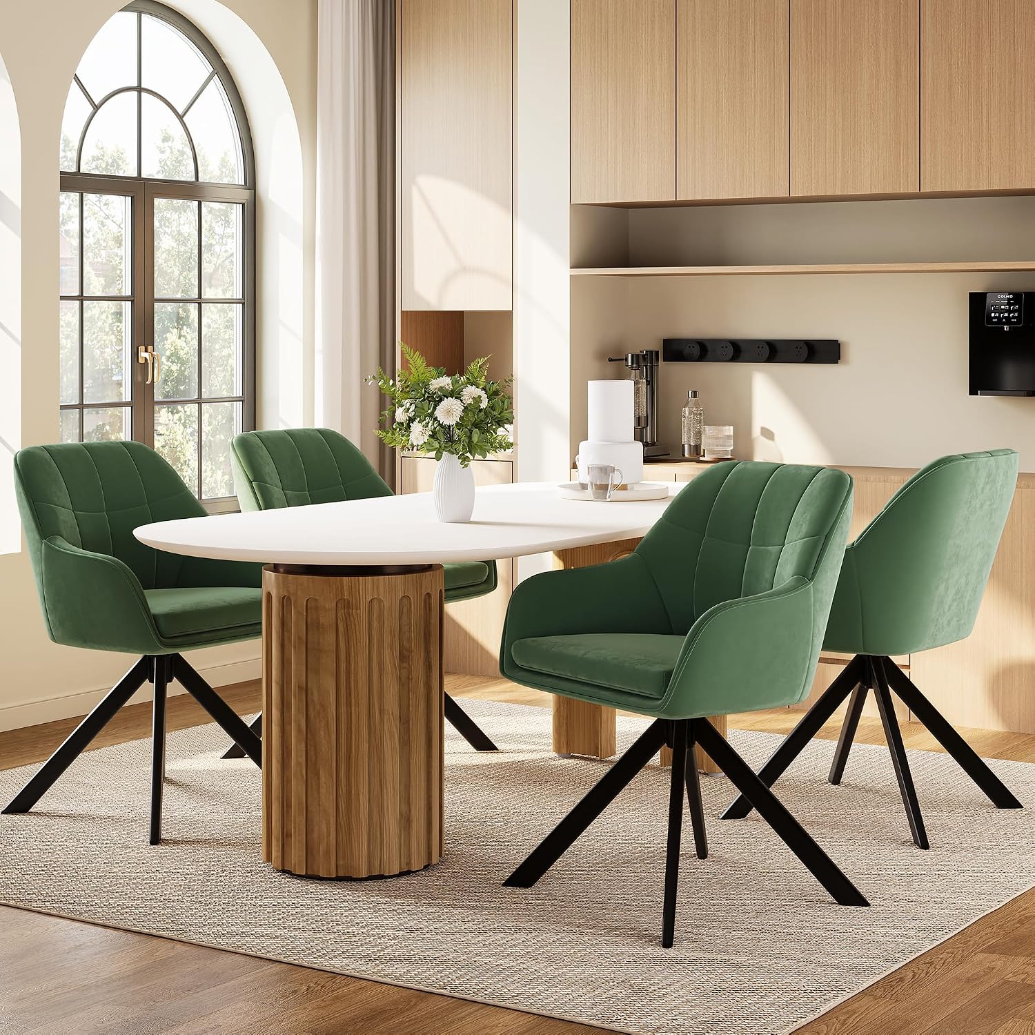 Detalle de Goeurvant Drehstuhl Esszimmer im 2er-Set mit Armlehne, Samt Grün und 360°-Drehfunktion