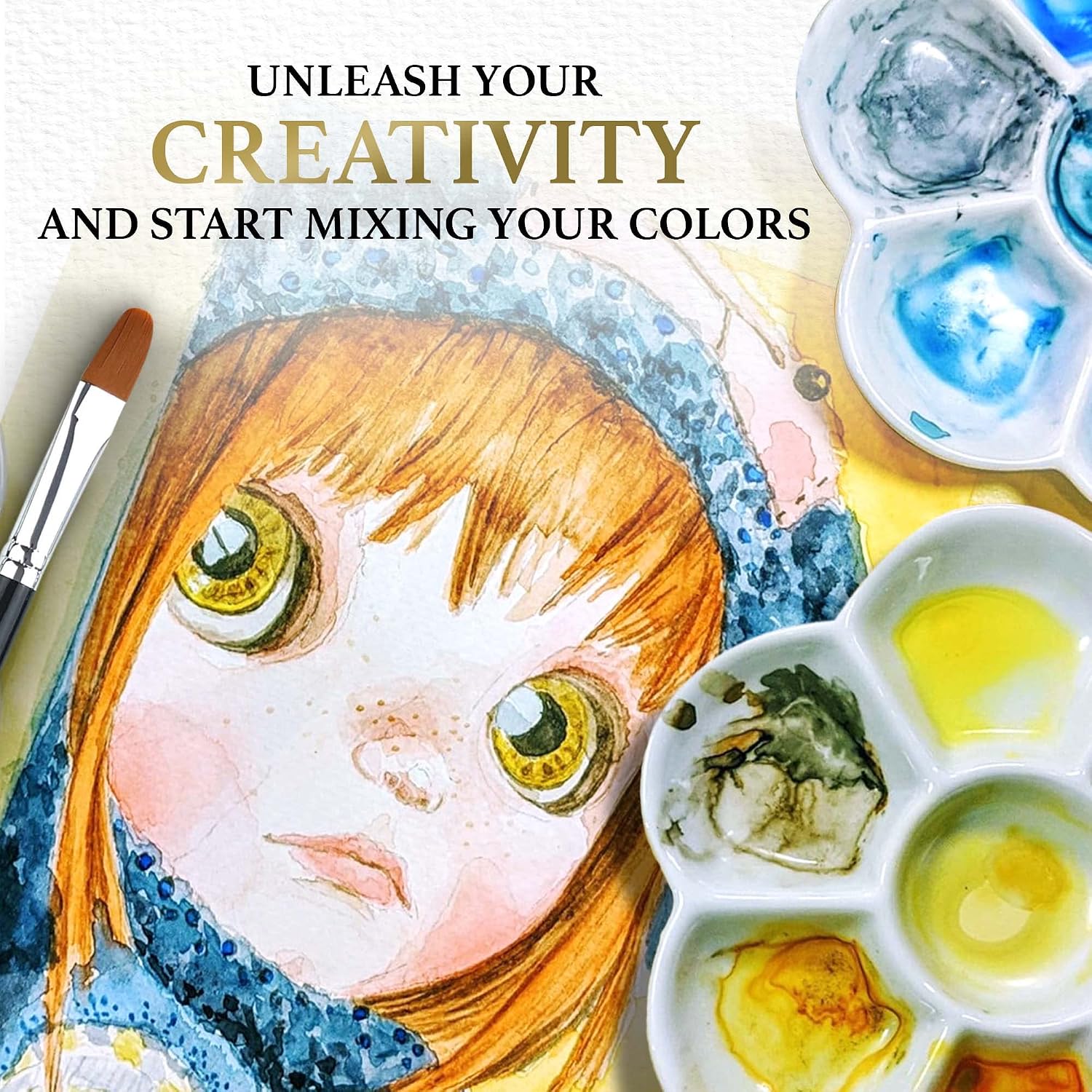 Detalle de SCHPIRERR FARBEN デイジー型磁器製水彩パレット 2枚セット・各7ウェル・5インチ
