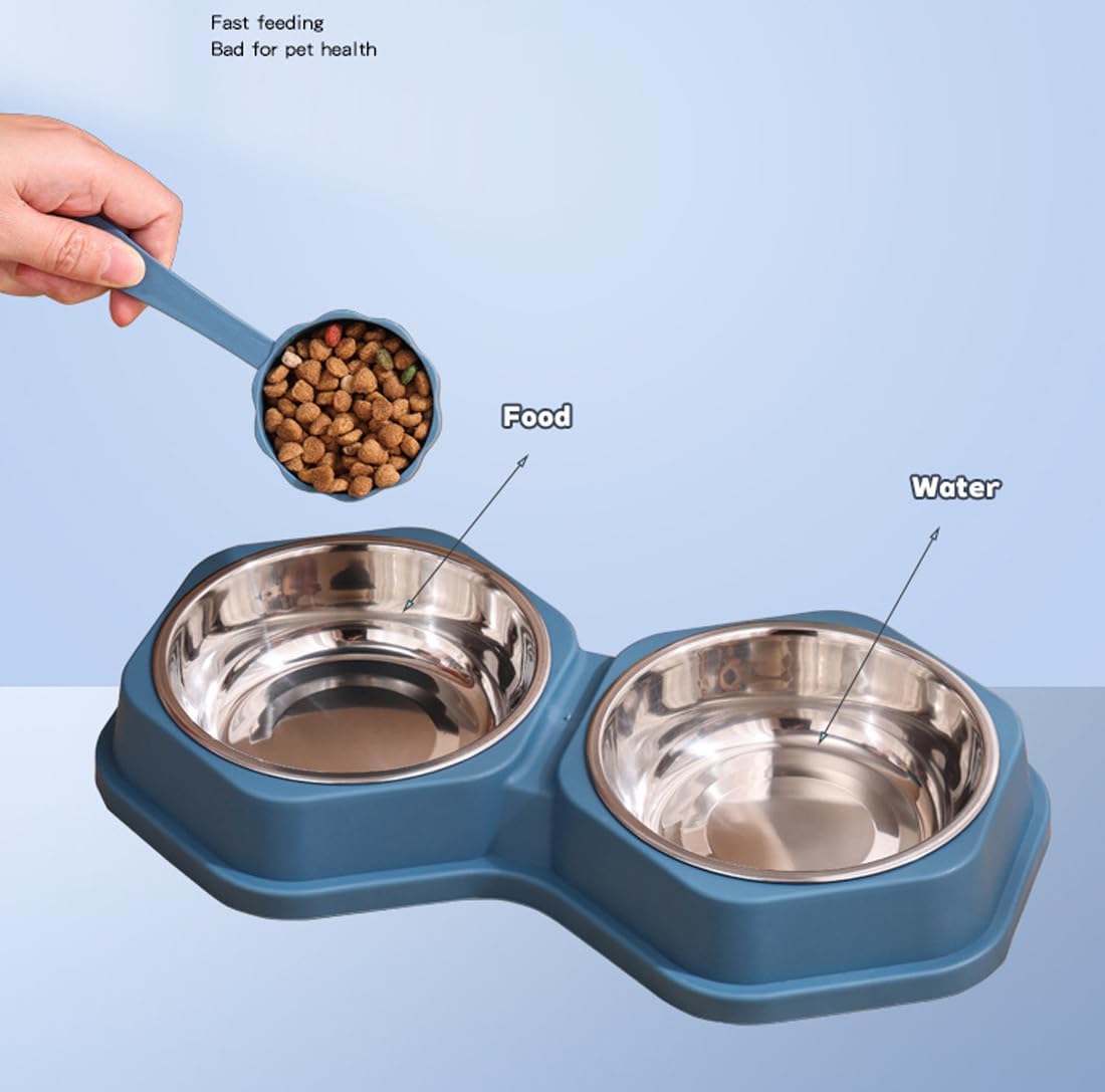 Detalle 2 de Double Dog Bowls: Non Slip Removable Stainless Steel Double Pet Bowl 2-in-1 (Dark Blue, S)