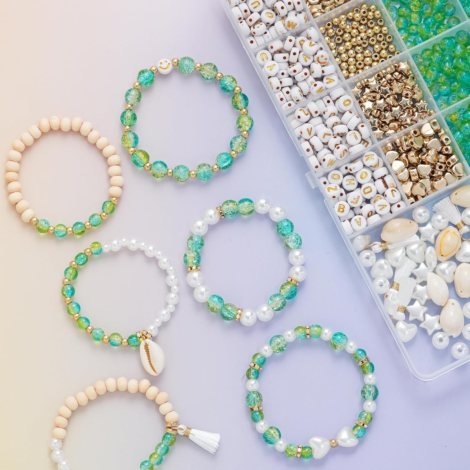 Thumbnail 4 de Leuyuee Glasperlen-Set für Schmuck DIY (ca. 240 Perlen) – Craquelé & Farbverlauf, zum Auffädeln