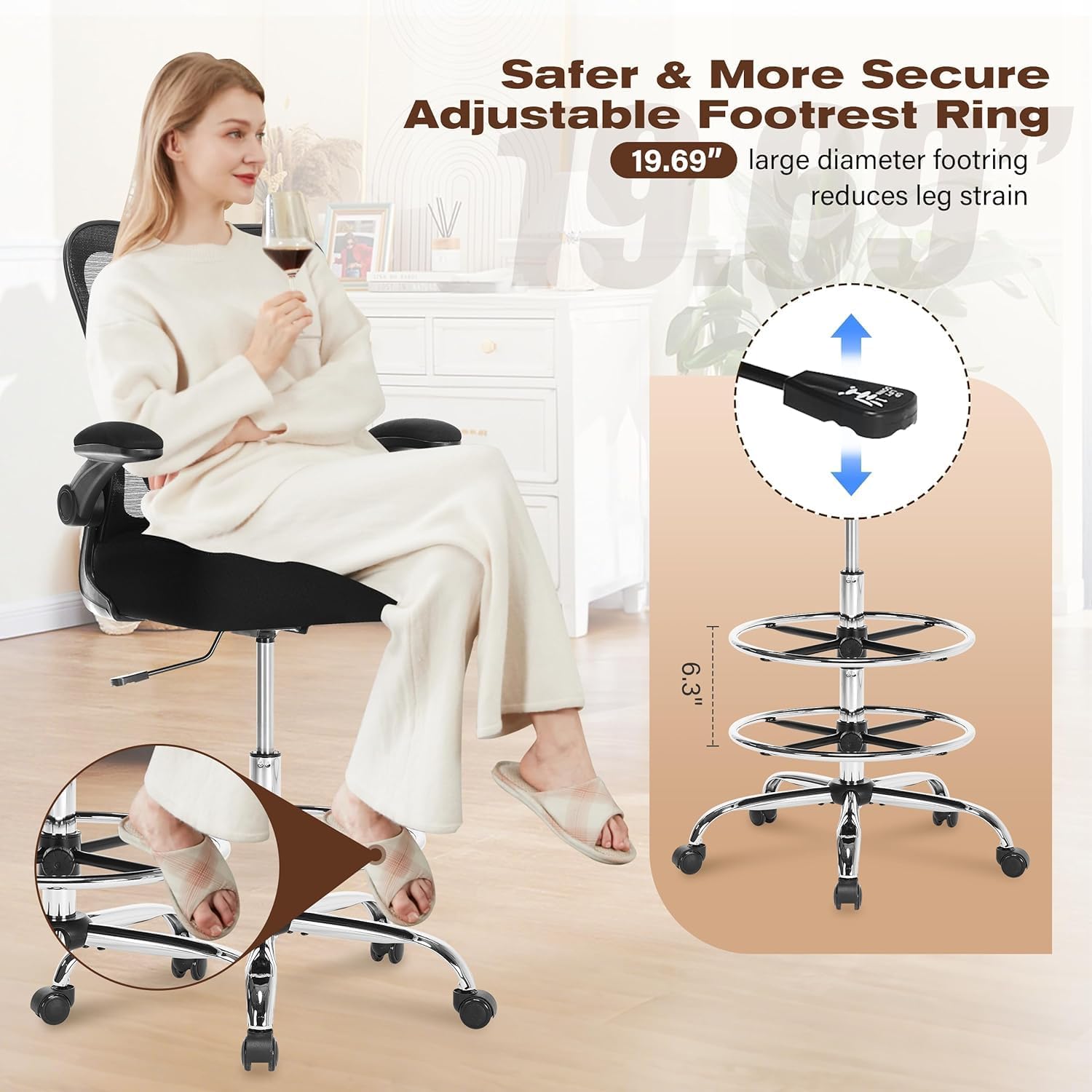 Thumbnail 6 de KWKSV 7047-1 400LBS Drafting Chair with Adjustable Foot Ring