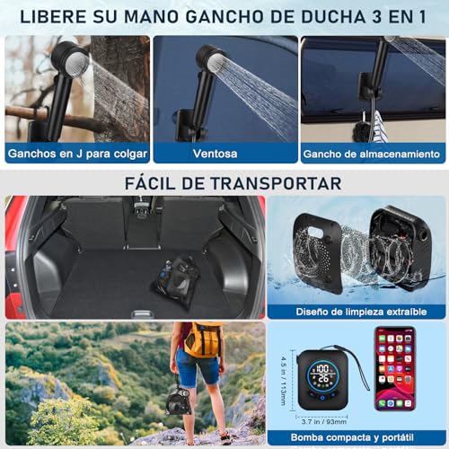 Thumbnail 6 de Spopal Ducha Portátil para Camping 8000mAh: autonomía, filtros y 5 niveles de caudal