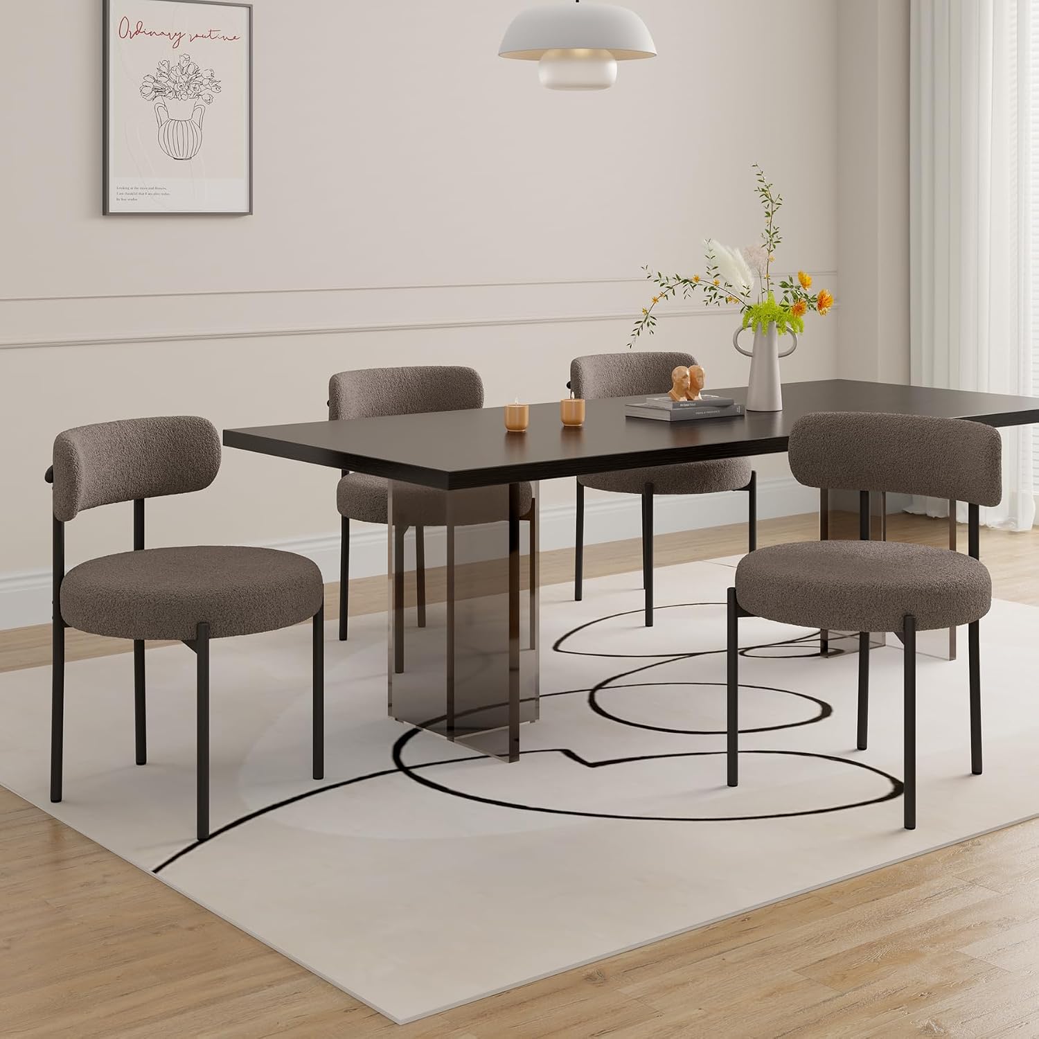 Detalle de Hawthyhome Esszimmerstühle im 4er-Set mit Bouclé-Optik, gepolstert & Metall-/Holzbeinen (grau-braun)