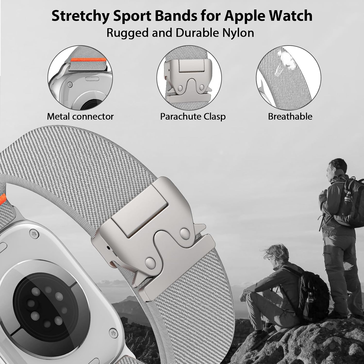 Thumbnail 1 de Elastisches Nylon-Armband für Apple Watch Ultra 3/2/1 – Sportband mit Fallschirmverschluss