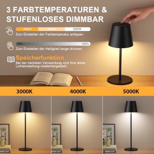 Detalle 2 de PreeOtti Tischlampe Kabellos 2er-Set – LED Akku Lampe für Indoor & Outdoor