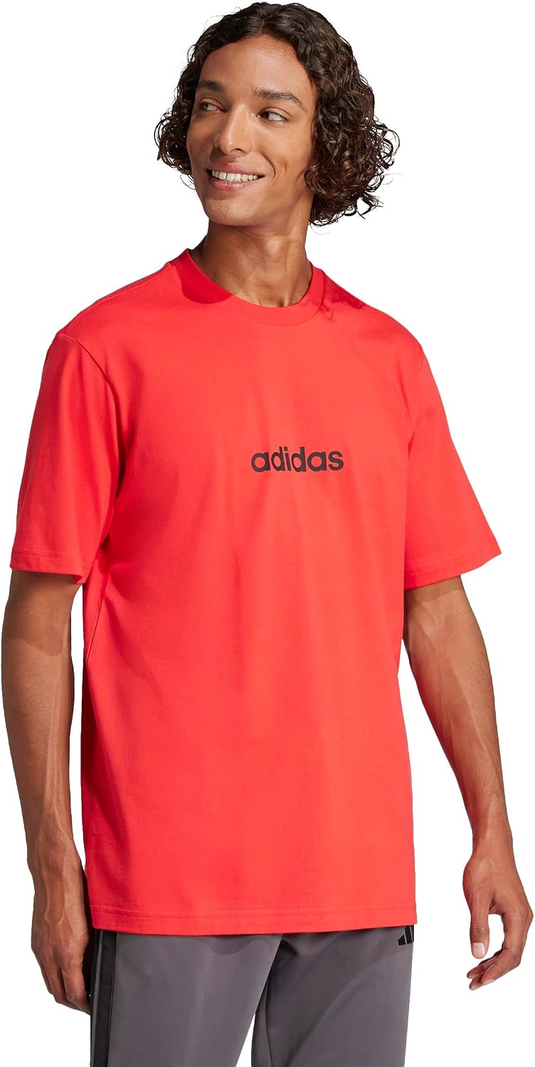 Detalle de adidas Hombre Essentials Linear Single Jersey Shirt – Pure Ruby/Black, L