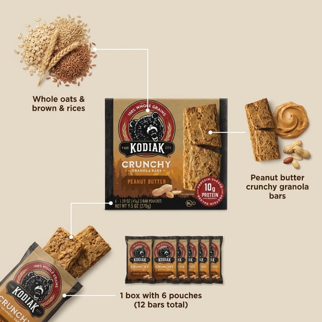 Detalle de Kodiak Peanut Butter Granola Bars, Pack of 6, 9.5 oz