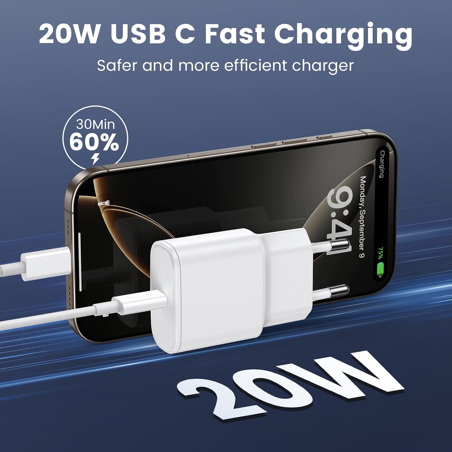 Detalle 2 de Cargador Carga Rapida USB‑C 20W con cable 2M