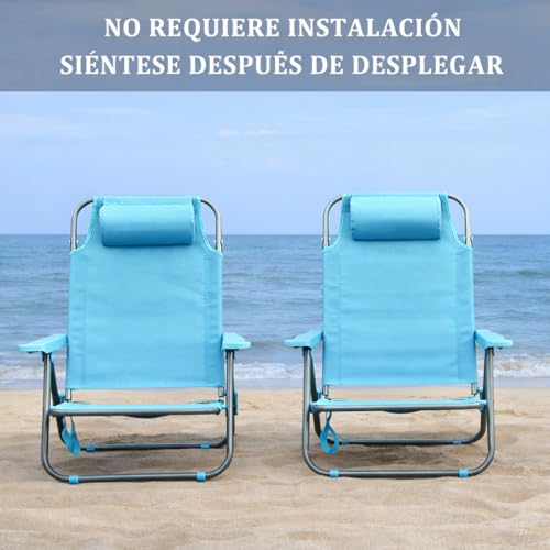 Thumbnail 6 de T-LOVENDO RR pack de 2 sillas de playa reclinables plegables con reposacabezas