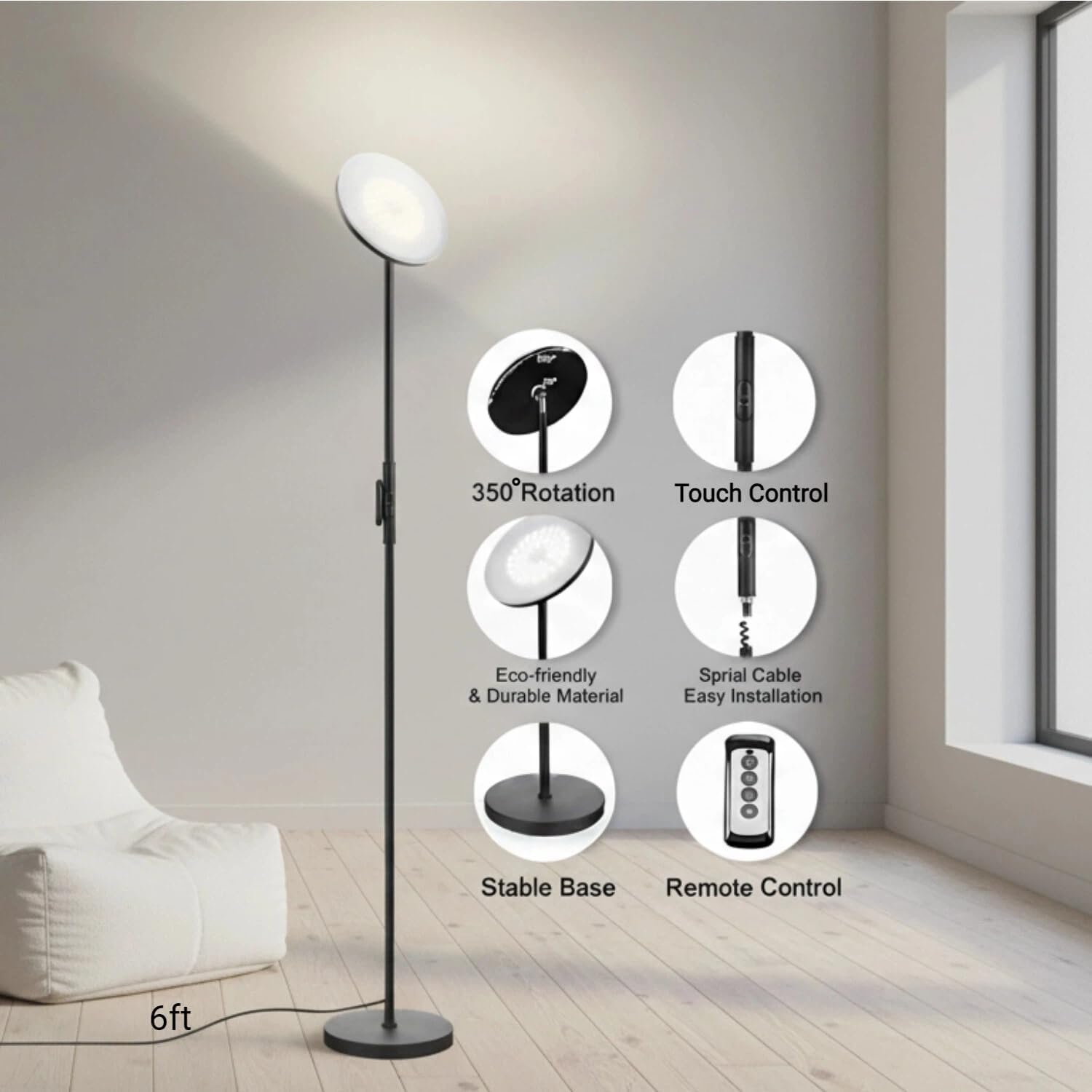 Thumbnail 2 de JOOFO Floor Lamp 30W 2400LM LED Torchiere 🌟